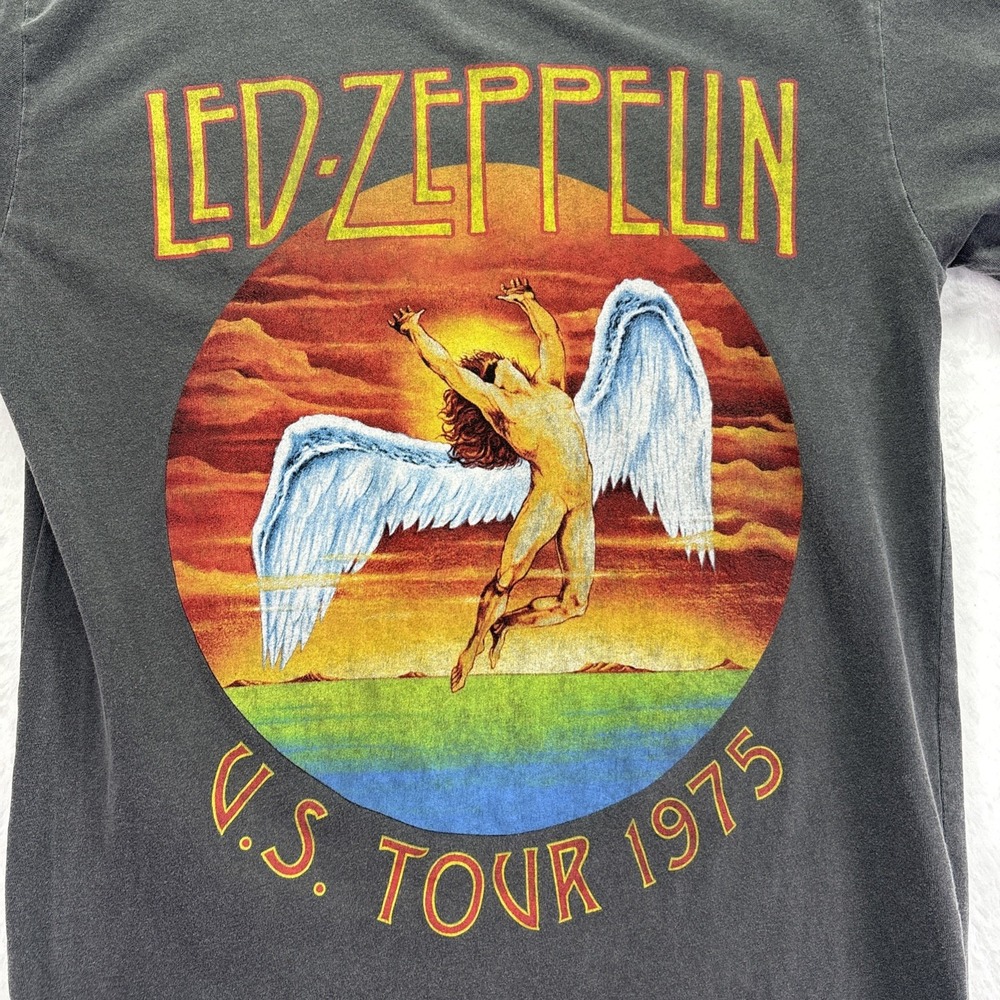 Led Zeppelin Mens US Tour 1975 Graphic T-Shirt Grey Sz Small Cotton Distressed - Picture 2 of 10